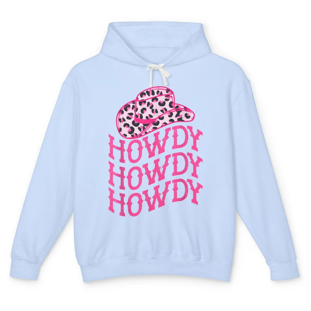 Retro Pink Leopard Cowboy Hat Howdy Western Texas Cowgirl Unisex Lightweight Hoodie