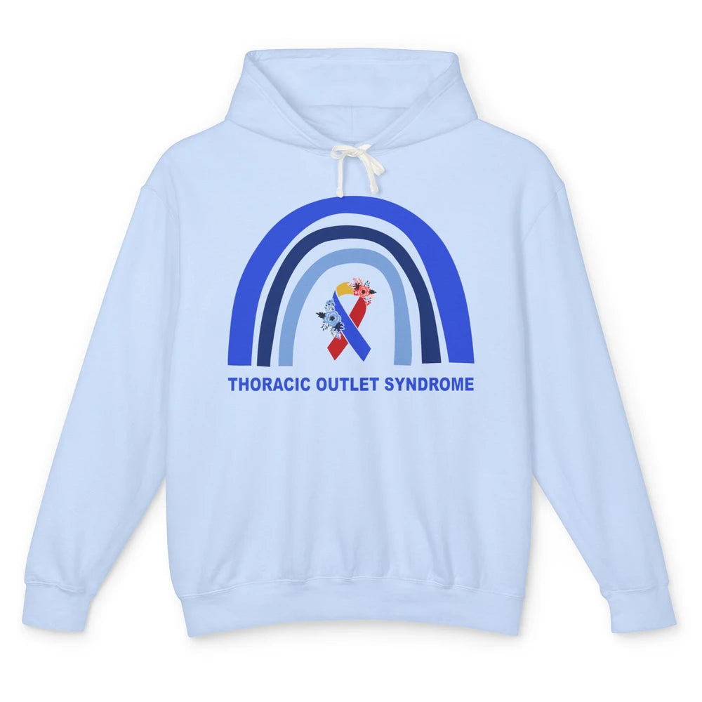 Thoracic Outlet Syndrome Awareness Floral Blue Red Ribbon Unisex Lightweight Hoodie