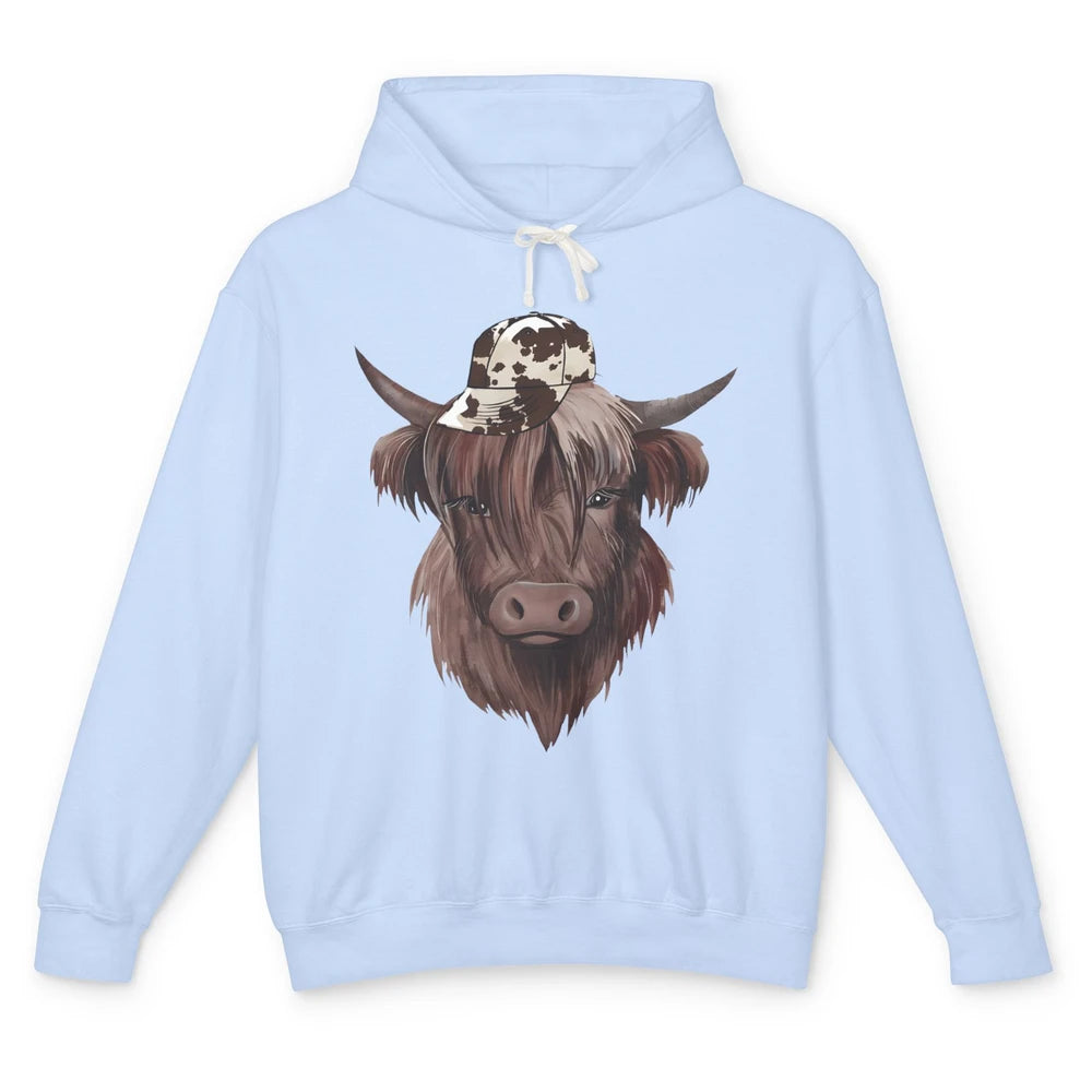 Funny Bull Cow With Hat Leopard Western Country Highland Cow Unisex Lightweight Hoodie