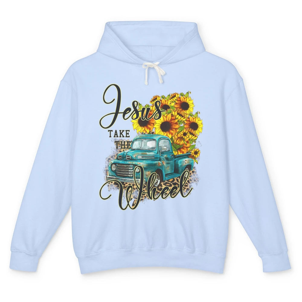 Sunflower Jesus Take The Wheel Truck Western Country Leopard Unisex Lightweight Hoodie