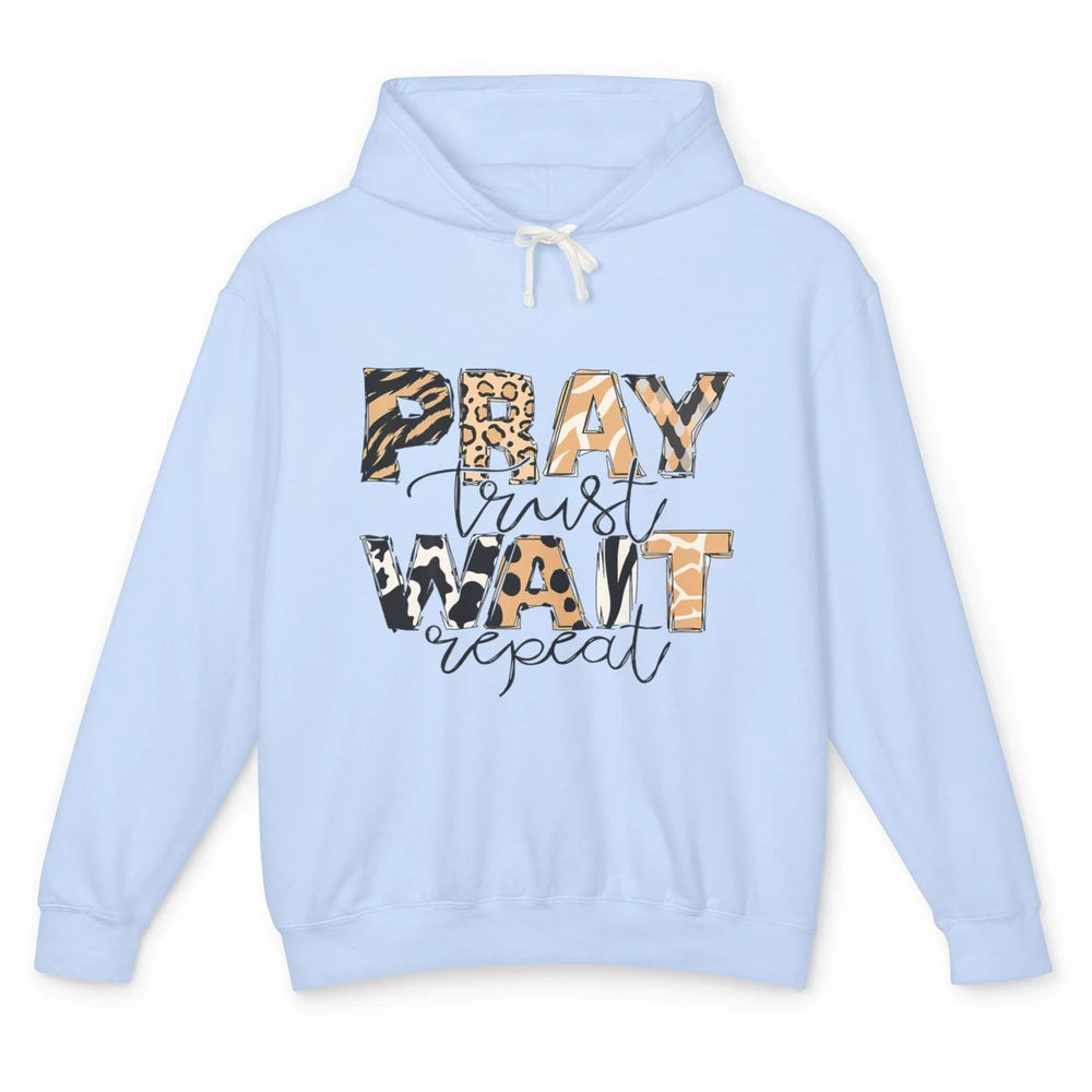 Bible Pray Trust Wait Repeat Jesus Christian Religious God Unisex Lightweight Hoodie