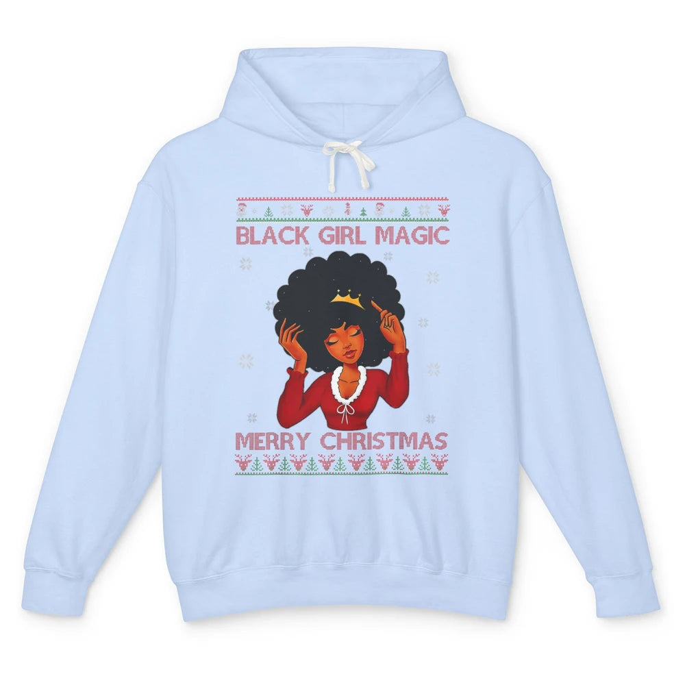 Ugly African Girl American Melanin Christmas Santa Hat Afro Unisex Lightweight Hoodie