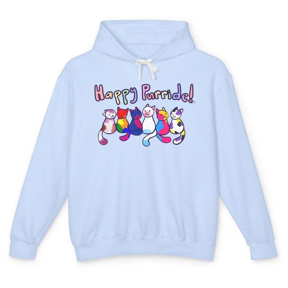 Happy Purride Cat Lover LGBT Gay Pride Lesbian Gay Bi Trans Unisex Lightweight Hoodie