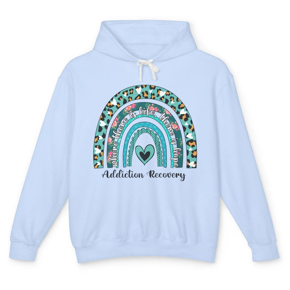 Addiction Recovery Awareness Rainbow Ribbon Blue Leopard Unisex Lightweight Hoodie