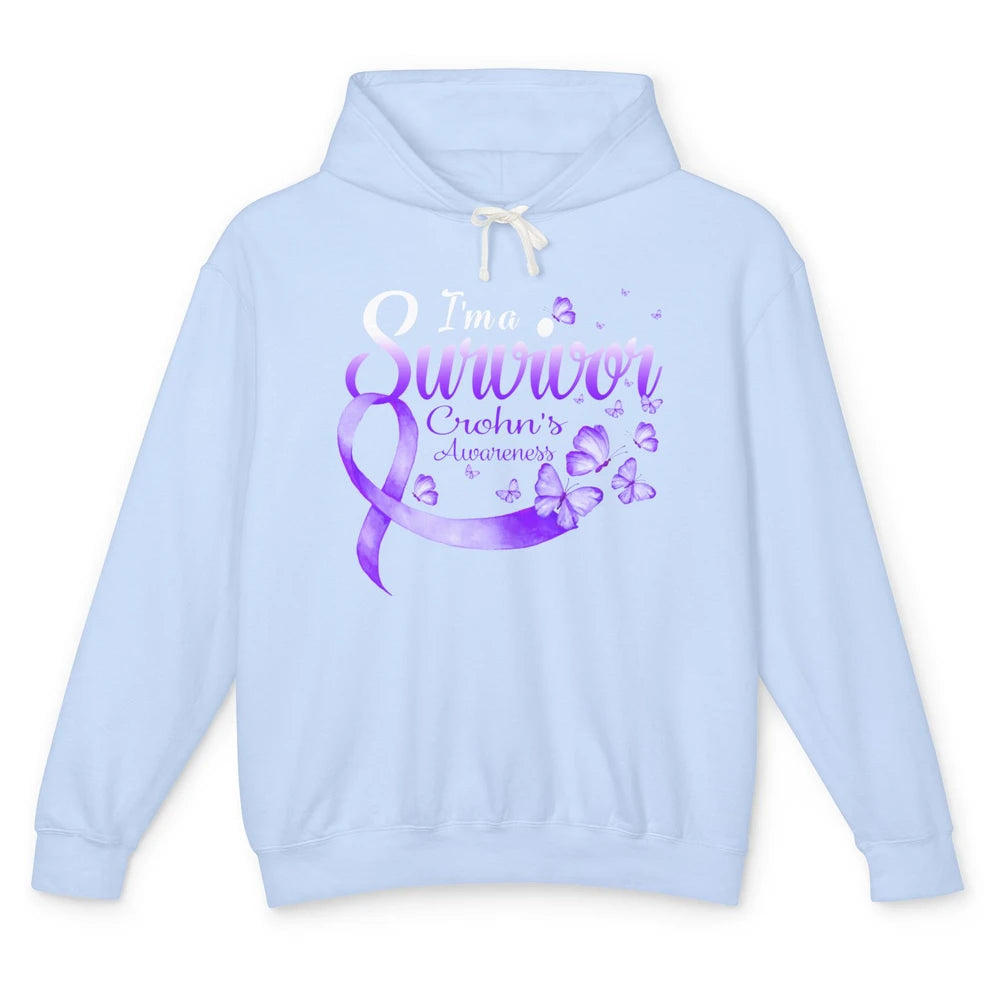 Survivor Butterfly Ribbon Warrior Crohns Disease Awareness Unisex Lightweight Hoodie