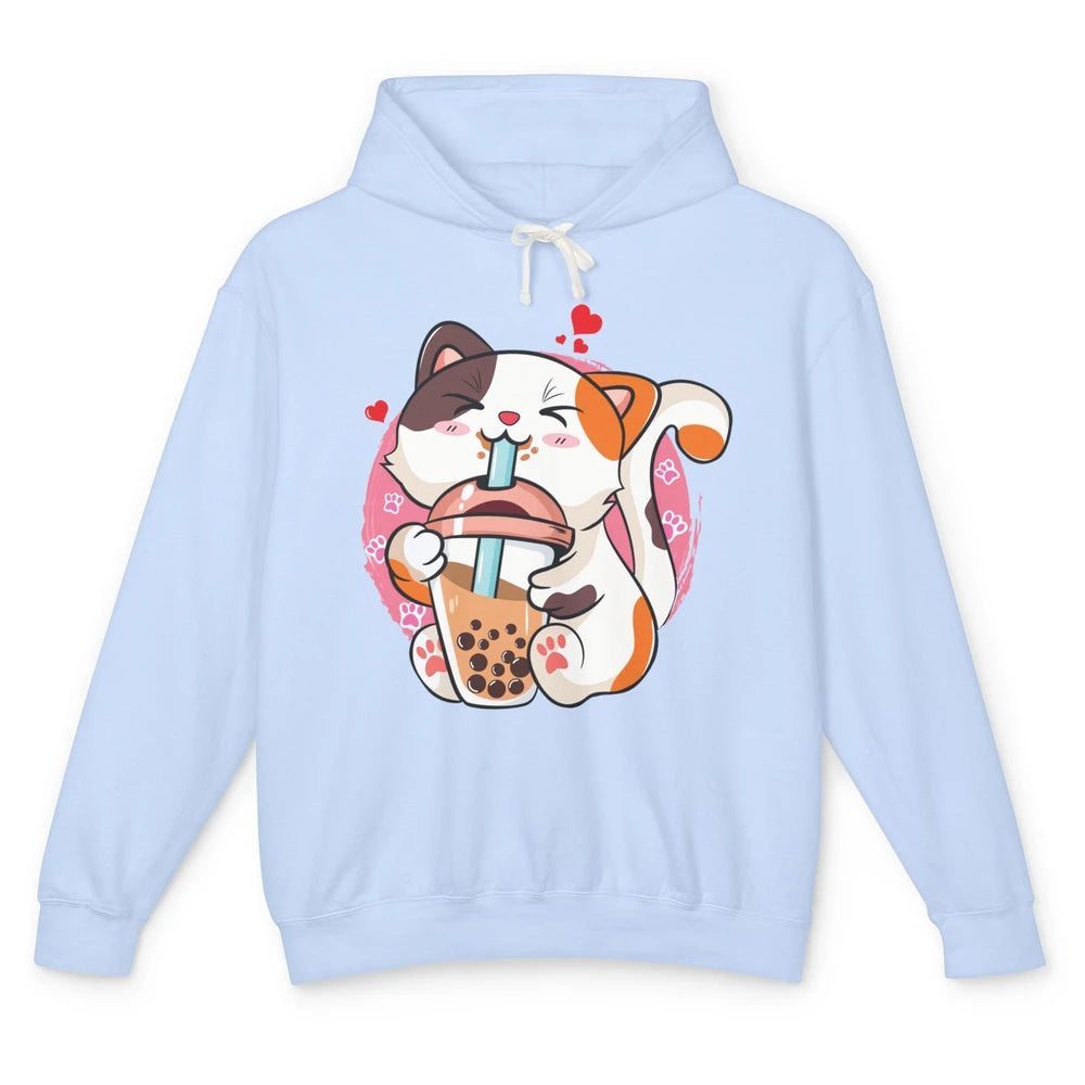 Boba Tea Cat Kawaii Cat Drink Milk Tea Kawaii Boba Cat Lover Unisex Lightweight Hoodie