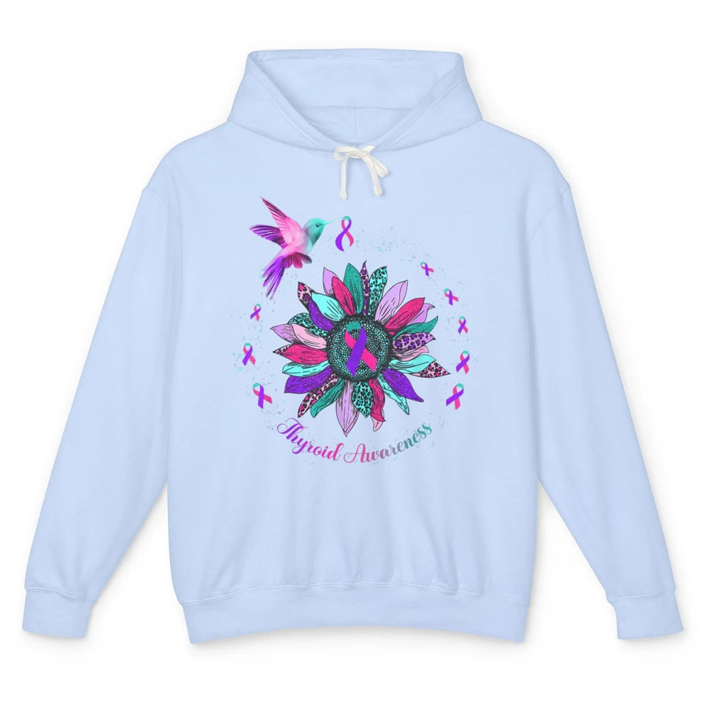 Hummingbird Sunflower Teal Ribbon Warrior Thyroid Cancer Unisex Lightweight Hoodie