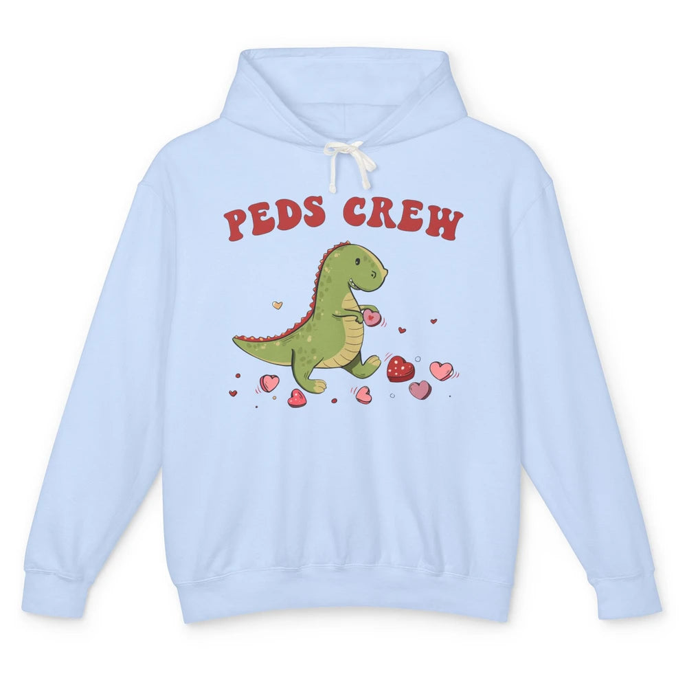 Pediatric Nurse Valentines Dinosaur Peds Crew Valentines Day Unisex Lightweight Hoodie