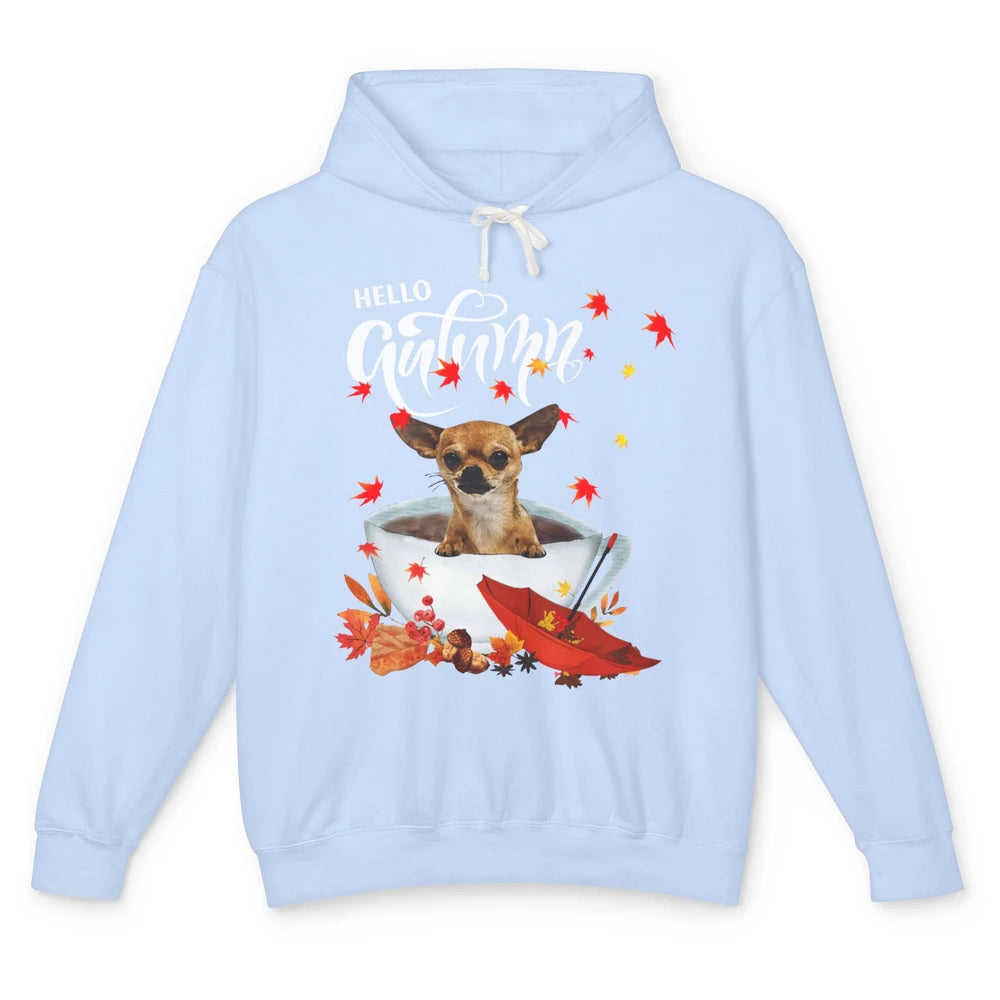 Chihuahua Autumn Dog And Coffee Fall Thanksgiving Chihuahua Unisex Lightweight Hoodie