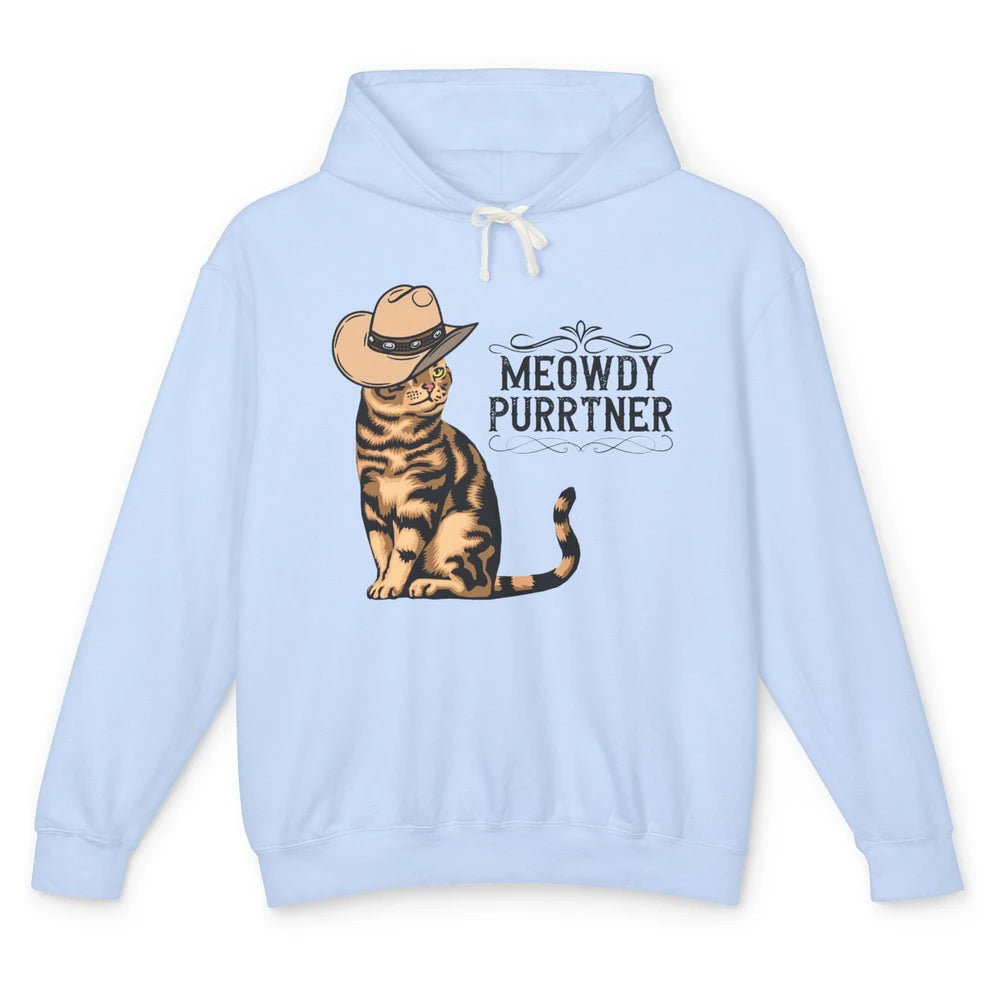 Funny Cat Cowboy Meowdy Purrtner Western Country Cat Mom Unisex Lightweight Hoodie