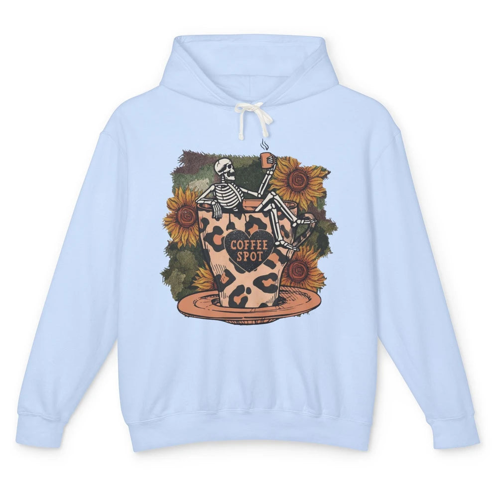 Sunflower Skeleton Dead Inside But Caffeinated Coffee Lovers Unisex Lightweight Hoodie