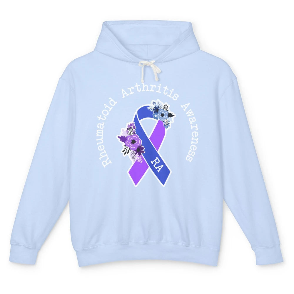 Rheumatoid Arthritis RA Awareness Floral Blue Purple Ribbon Unisex Lightweight Hoodie