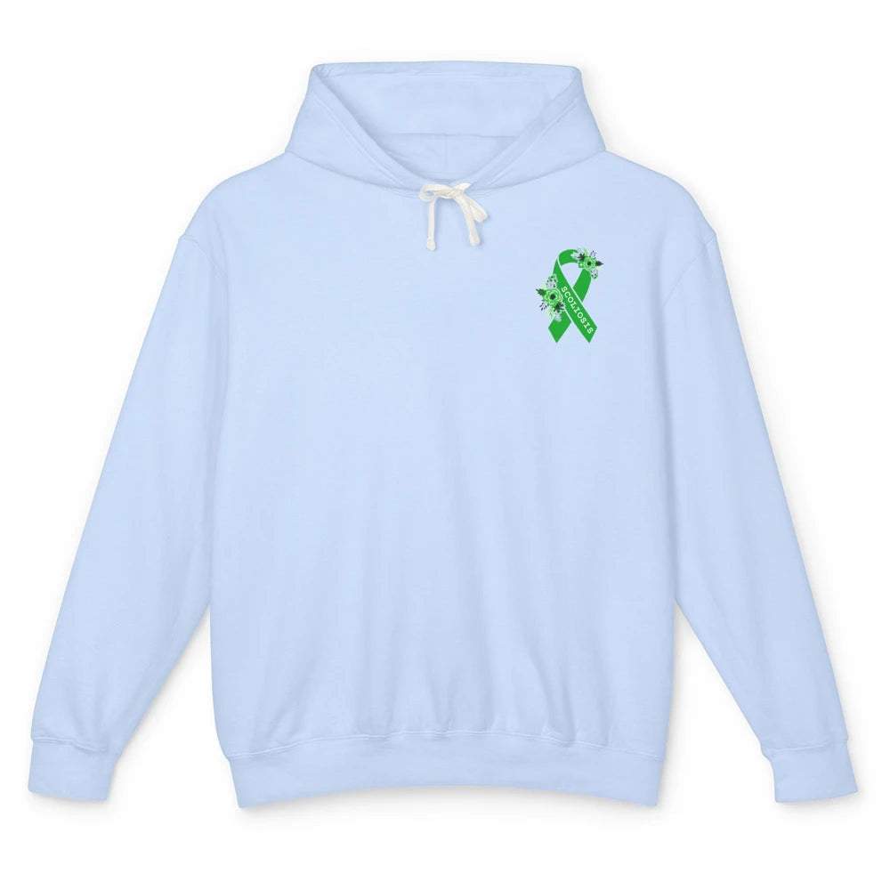 Scoliosis Awareness Support Floral Green Ribbon Pocket Size Unisex Lightweight Hoodie