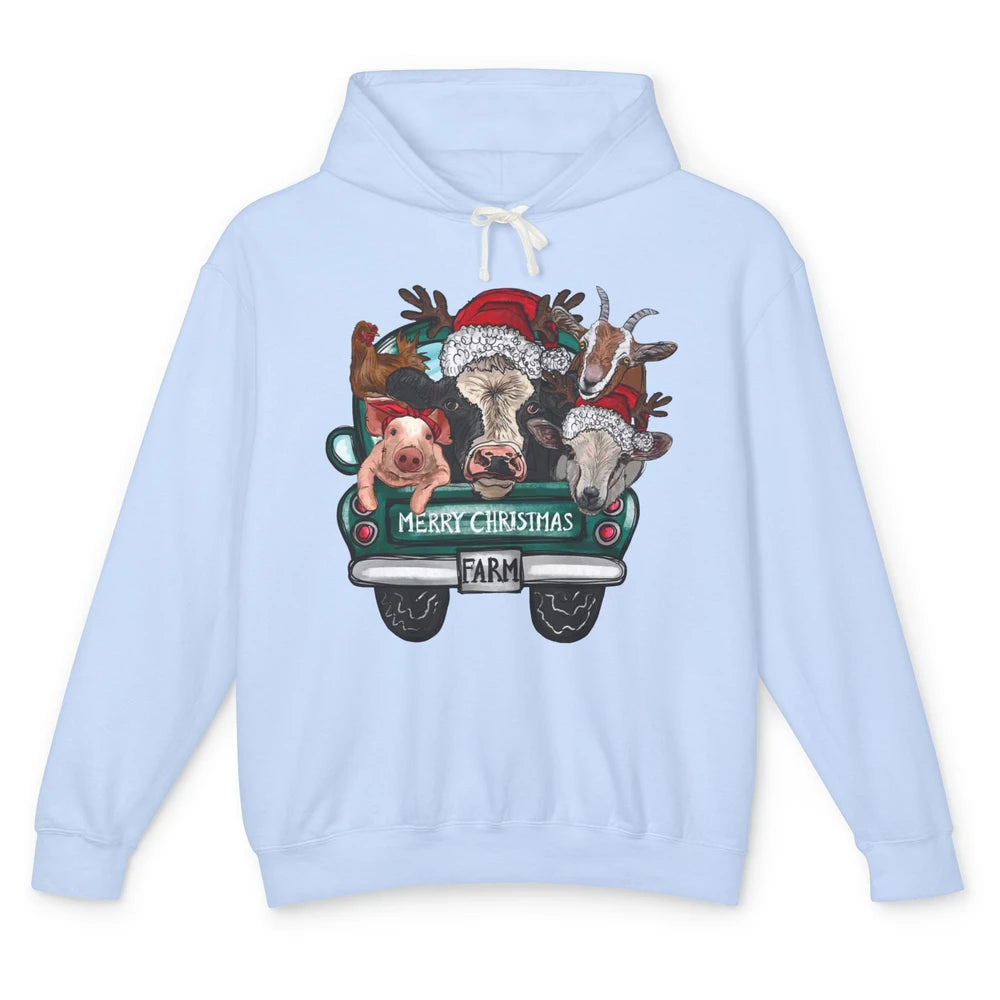 Heifer Merry Christmas Truck Pig Goat Farm Animals Christmas Unisex Lightweight Hoodie