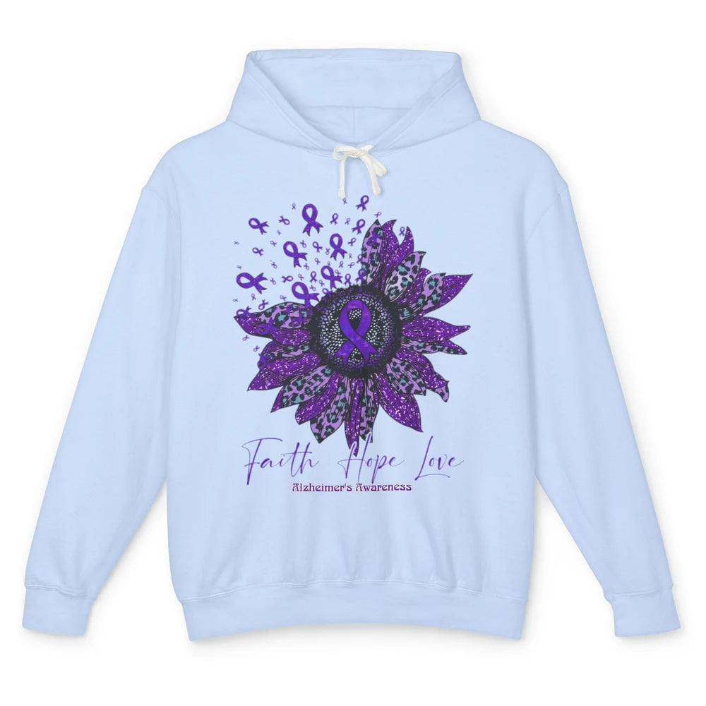 Faith Hope Love Purple Sunflower Alzheimer Brain Awareness Unisex Lightweight Hoodie