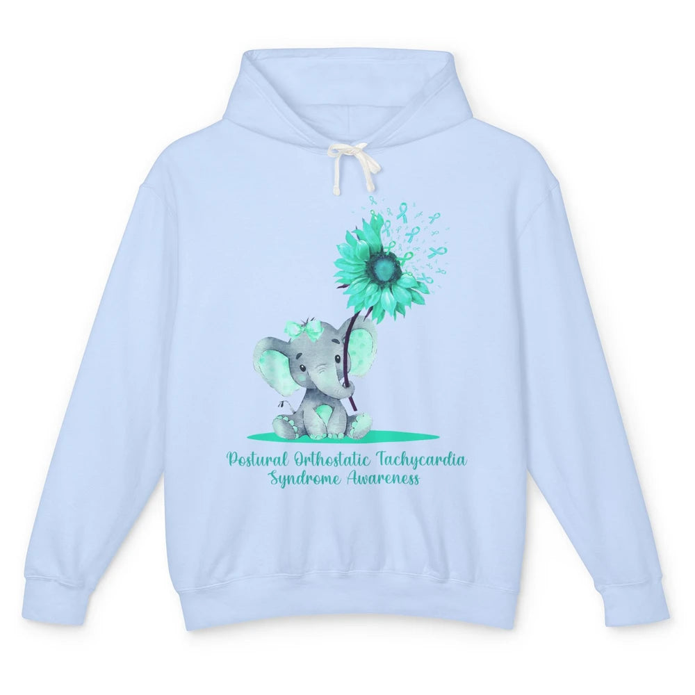 Sunflower Baby Elephant POTS Awareness Turquoise Ribbon Unisex Lightweight Hoodie