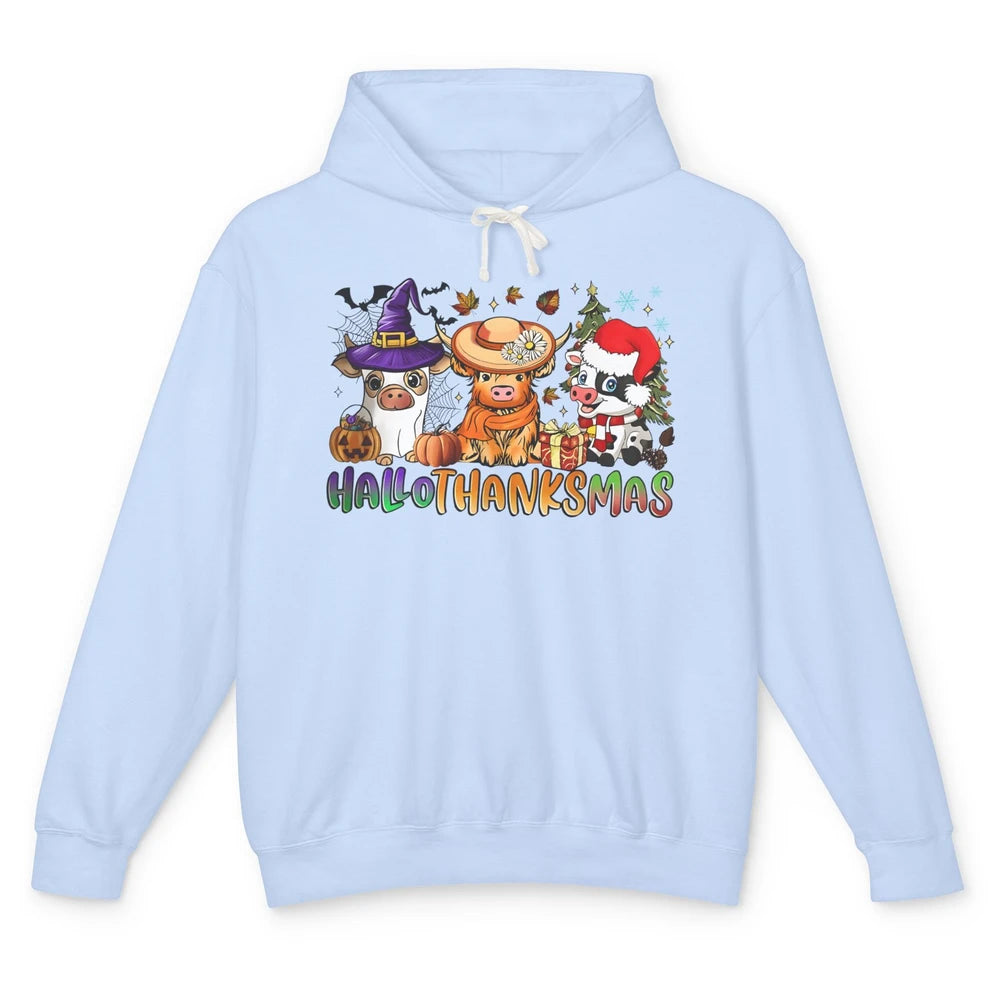 Baby Cow Pig Happy Hallo-thank-mas Fall Pumpkin Thanksgiving Unisex Lightweight Hoodie