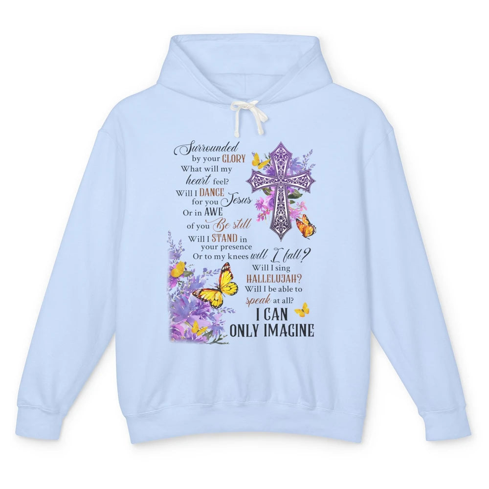 Floral Christian Cross I Can Imagine Bible Verse Religious Unisex Lightweight Hoodie