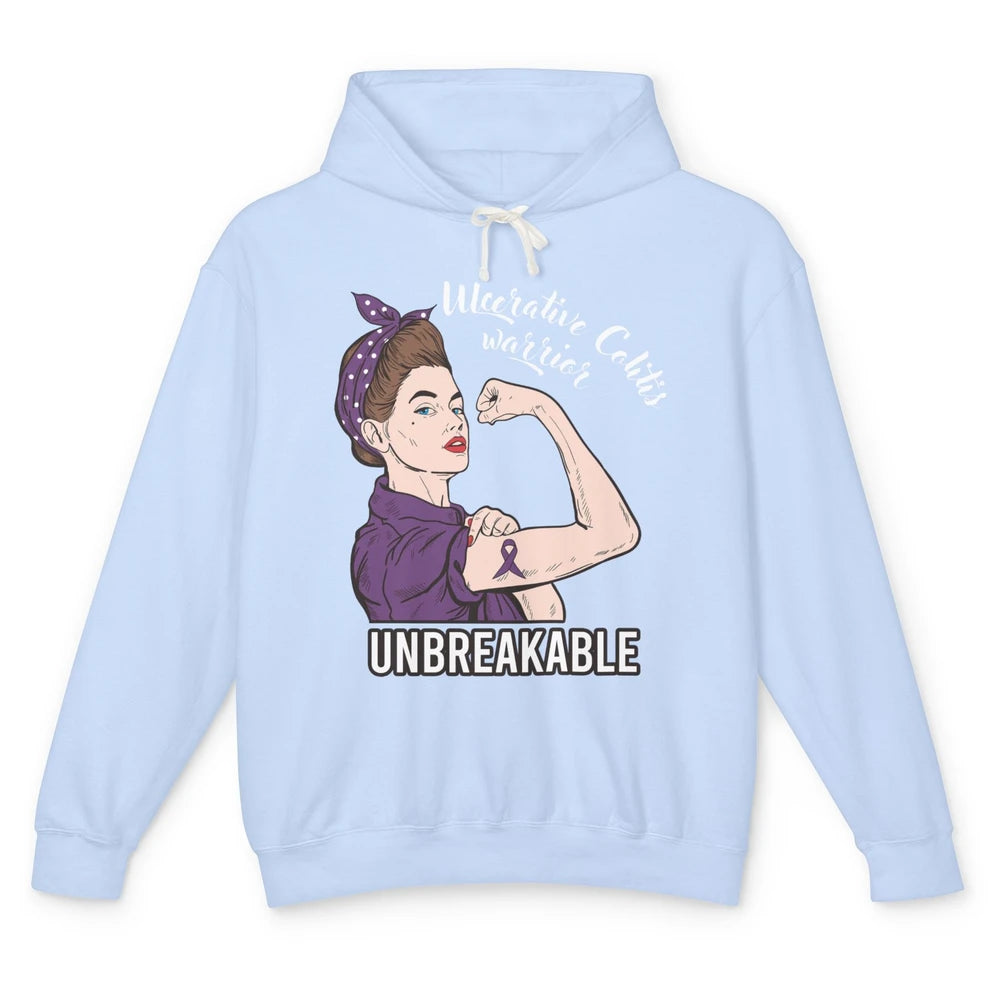 Ulcerative Colitis Warrior Unbreakable With Strong Woman Unisex Lightweight Hoodie