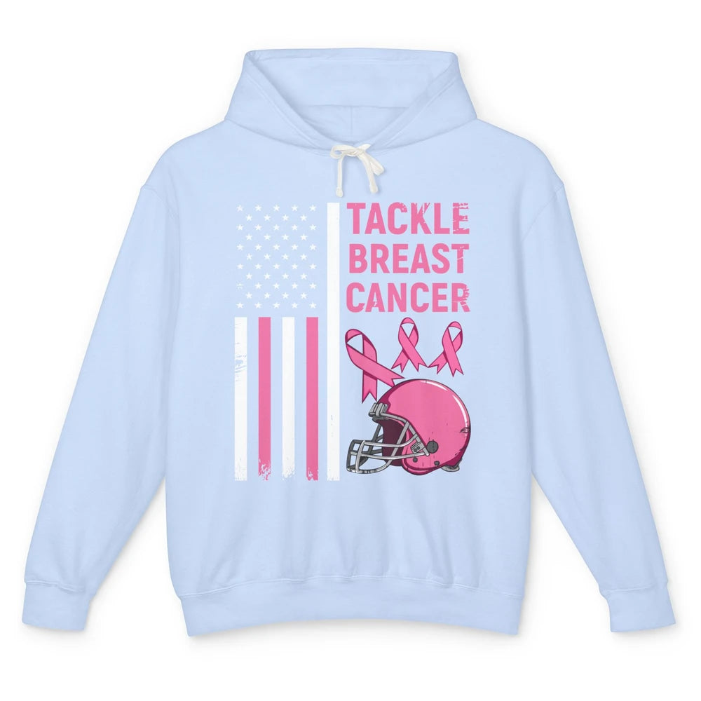 Tackle Breast Cancer US Flag Football Helmet Pink Ribbon Unisex Lightweight Hoodie