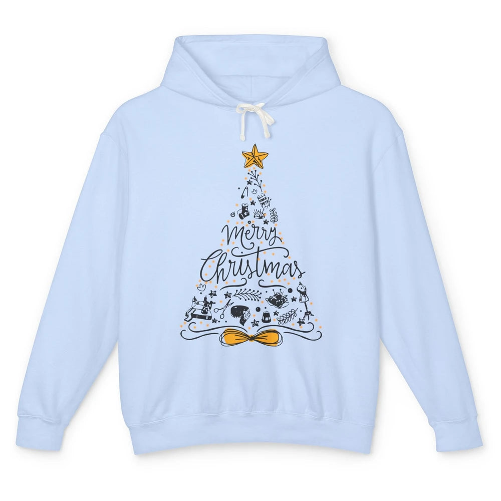 Funny Sewing Merry Christmas Tree Quilting Symbols Christmas Unisex Lightweight Hoodie