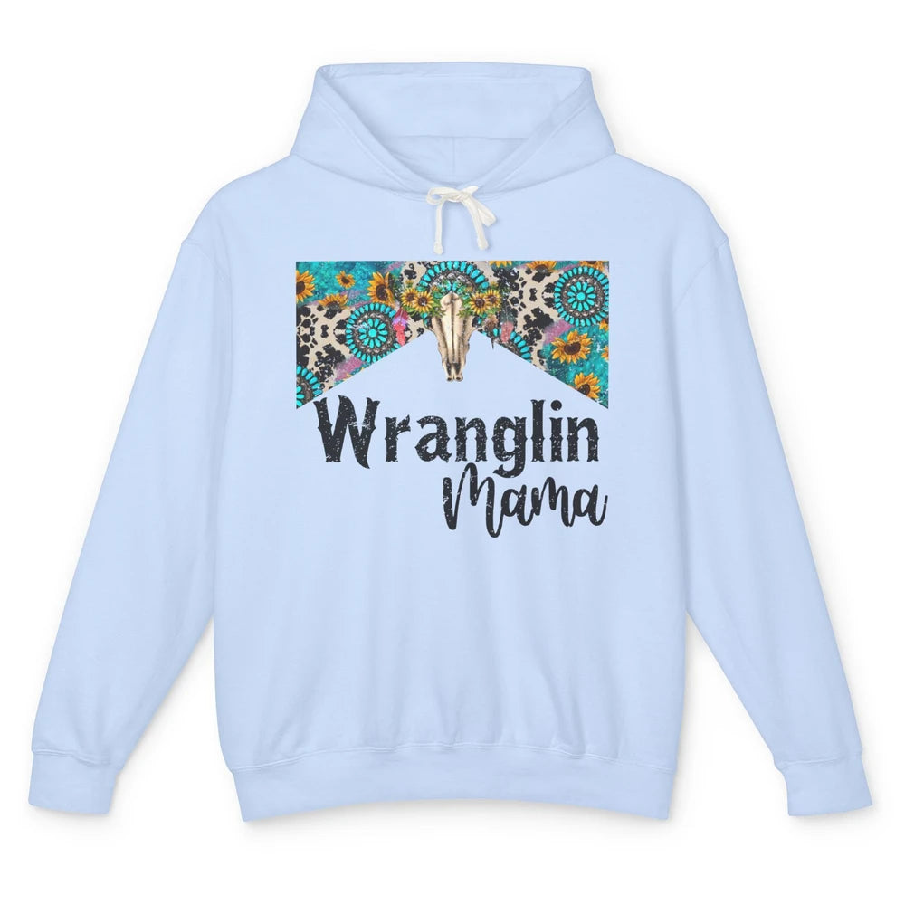 Sunflower Leopard Bull Skull Wrangling Mama Western Country Unisex Lightweight Hoodie