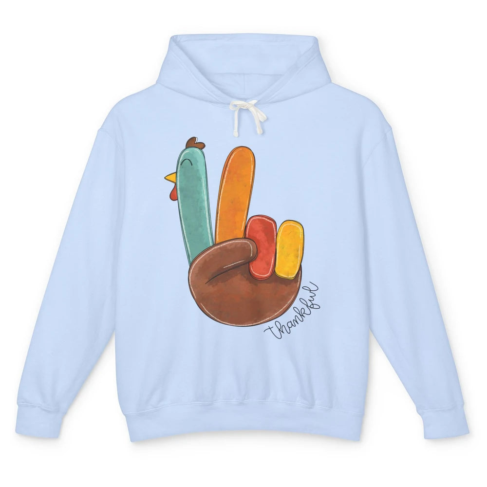 Funny Turkey Peace Sign Thankful Thanksgiving Gift Halloween Unisex Lightweight Hoodie