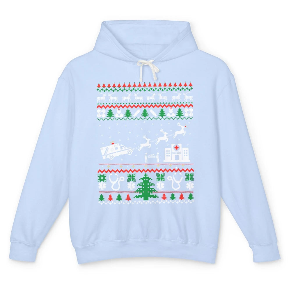 Christmas Ambulance Ugly Sweater Emergency Medical EMT Unisex Lightweight Hoodie