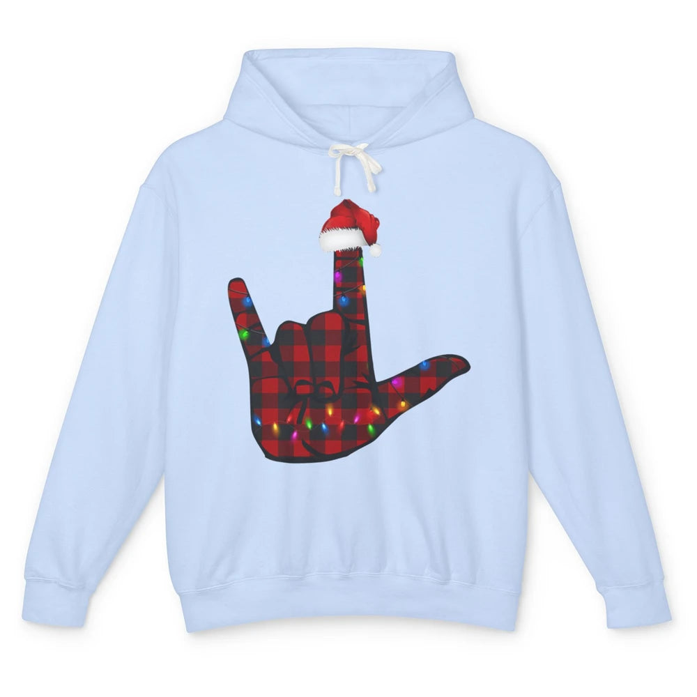 Merry Christmas Hand Sign Language Deaf Xmas Santa Hat ASL Unisex Lightweight Hoodie