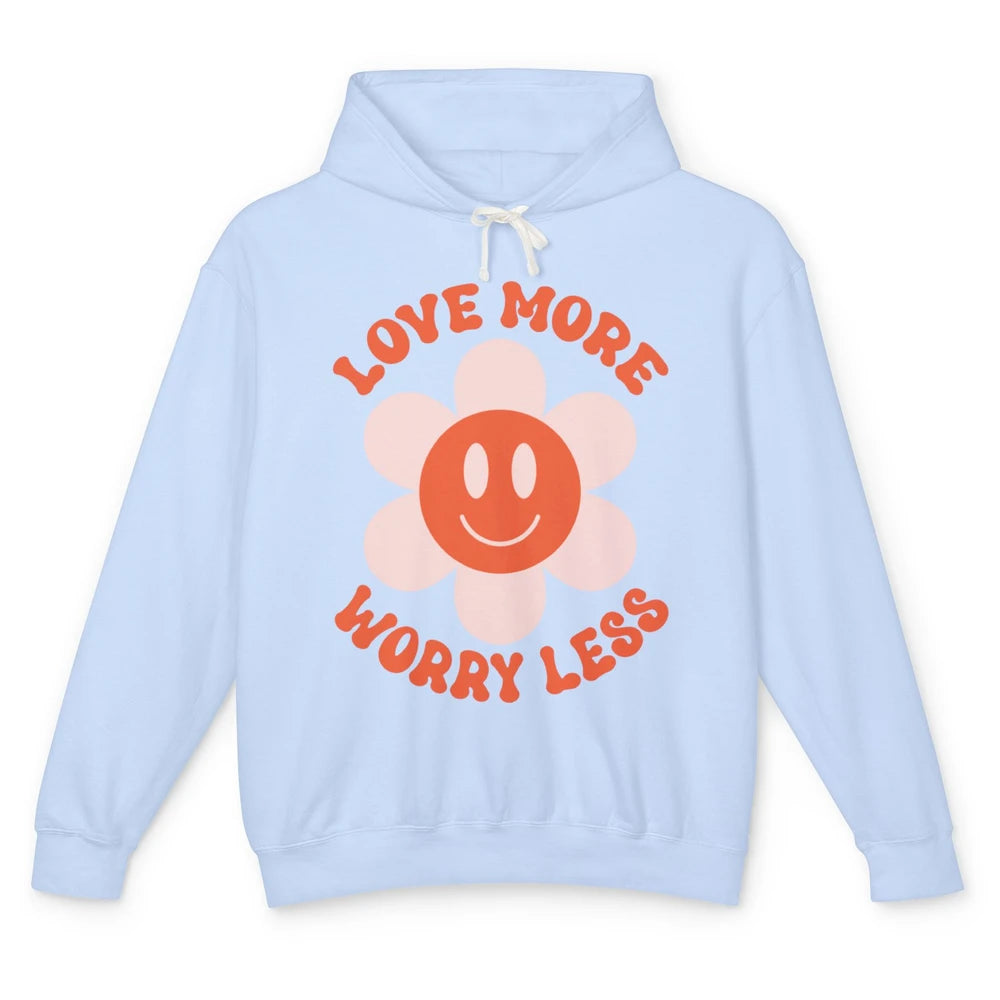 Happy Valentine Day Groovy Love More Worry Less Smiling Face Unisex Lightweight Hoodie