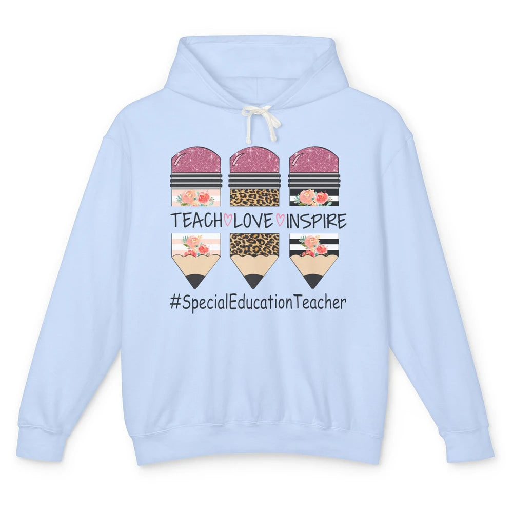 SPED Teacher Teach Love Inspire Leopard Special Education Unisex Lightweight Hoodie