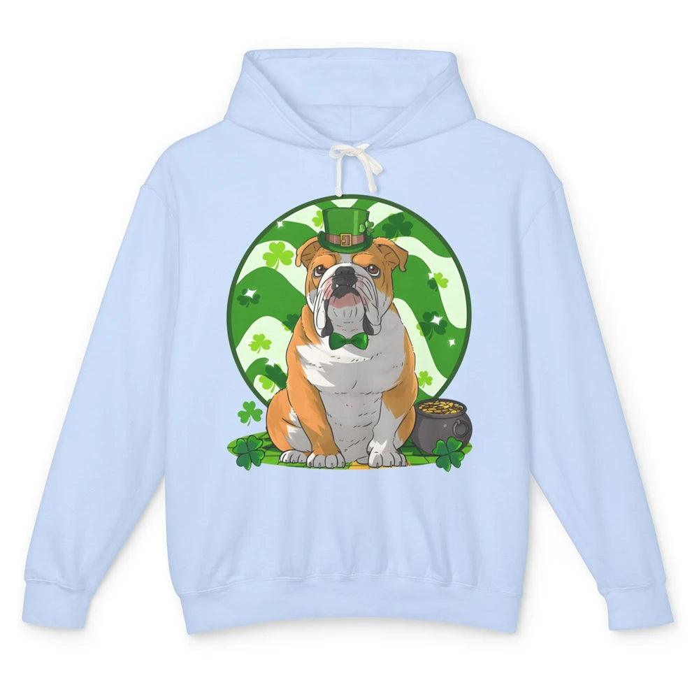 St Patrick's Day English Bulldog Lucky Charm Shamrock Irish Unisex Lightweight Hoodie