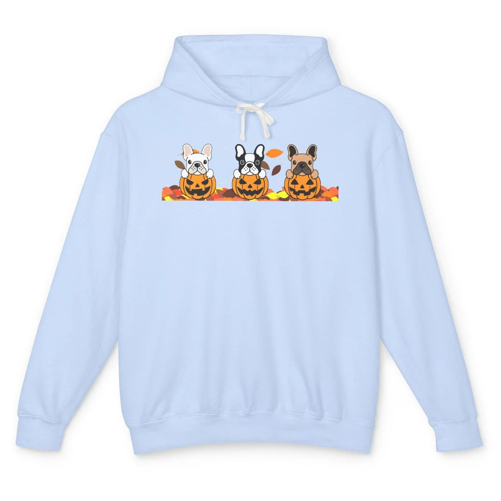 Frenchie Pumpkin Halloween French Bulldog Fall Dog Lovers Unisex Lightweight Hoodie