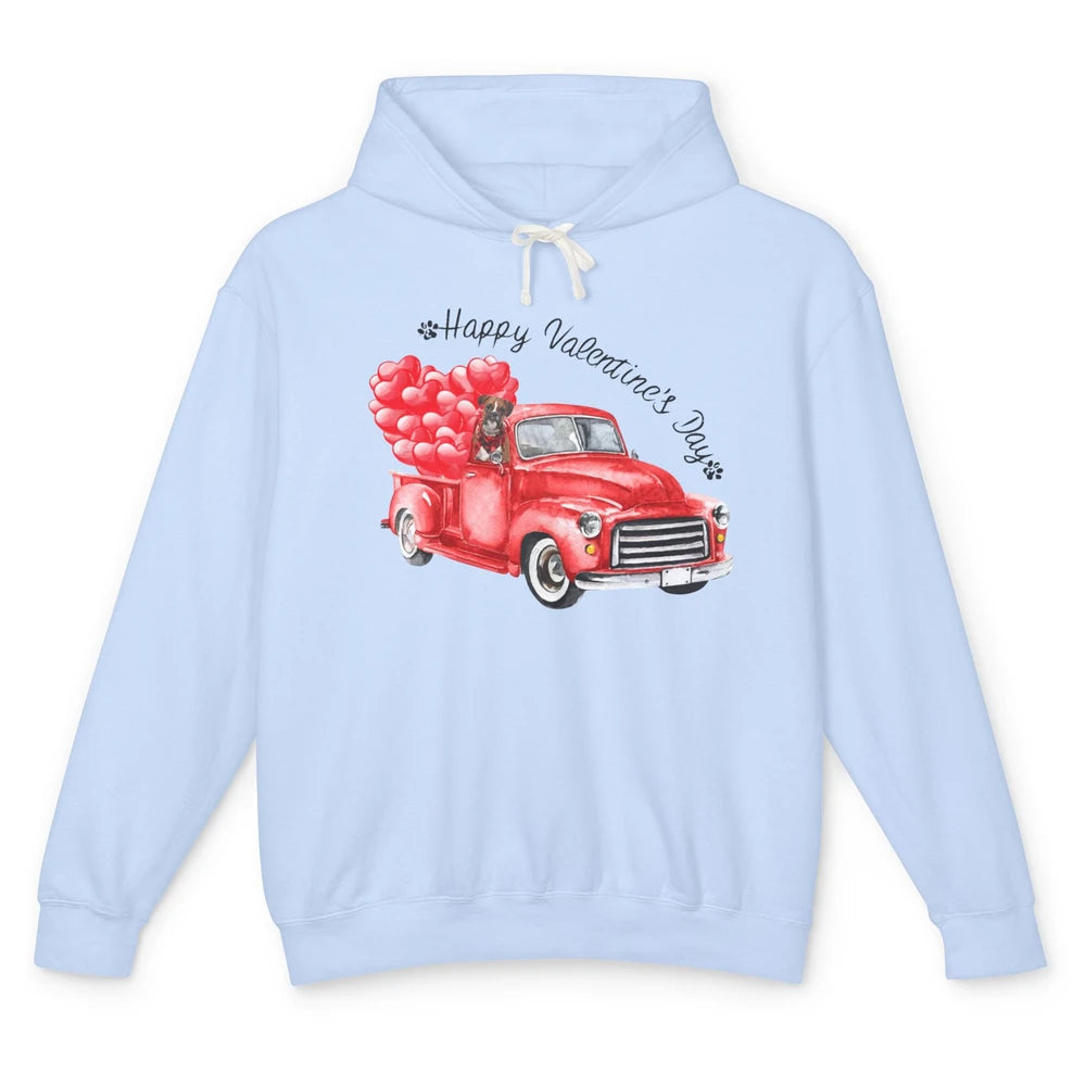 Boxer On Heart Truck Happy Valentines Day Boxer Dog Lovers Unisex Lightweight Hoodie