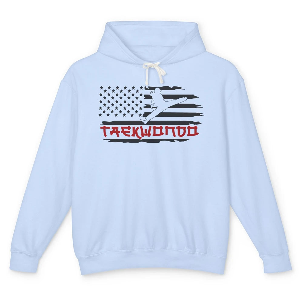 Taekwondo American Flag Karate Girl Boy Martial Art Gift Unisex Lightweight Hoodie