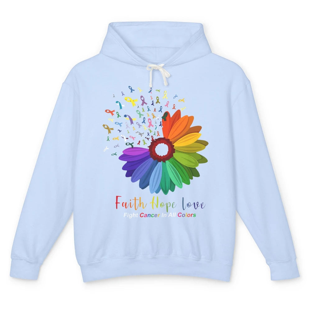 Faith Hope Love Fight Cancer Awareness Sunflower Ribbon Unisex Lightweight Hoodie