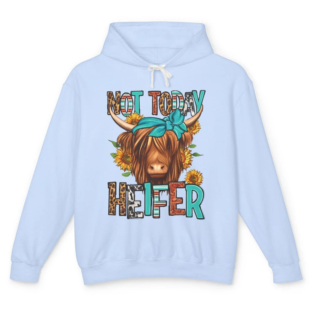 Leopard Highland Cow Bandana Not Today Heifer Western Animal Unisex Lightweight Hoodie