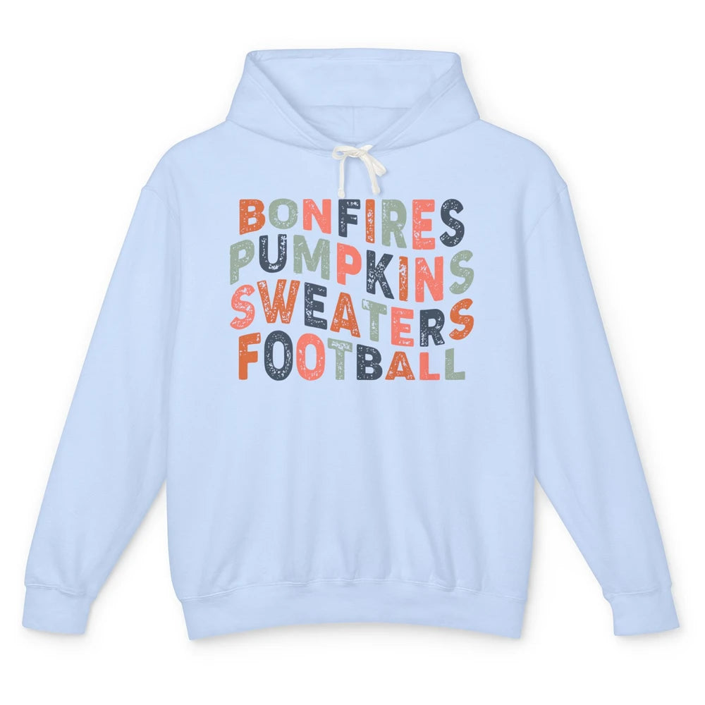 Retro Fall Bonfires Pumpkins Swaeaters Football Thanksgiving Unisex Lightweight Hoodie