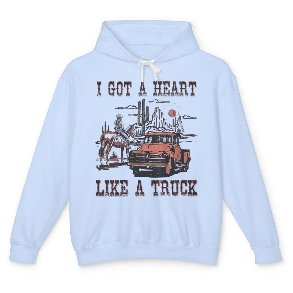 Western Sunset Cowgirl I Got Heart Like Truck Rodeo Cactus Unisex Lightweight Hoodie