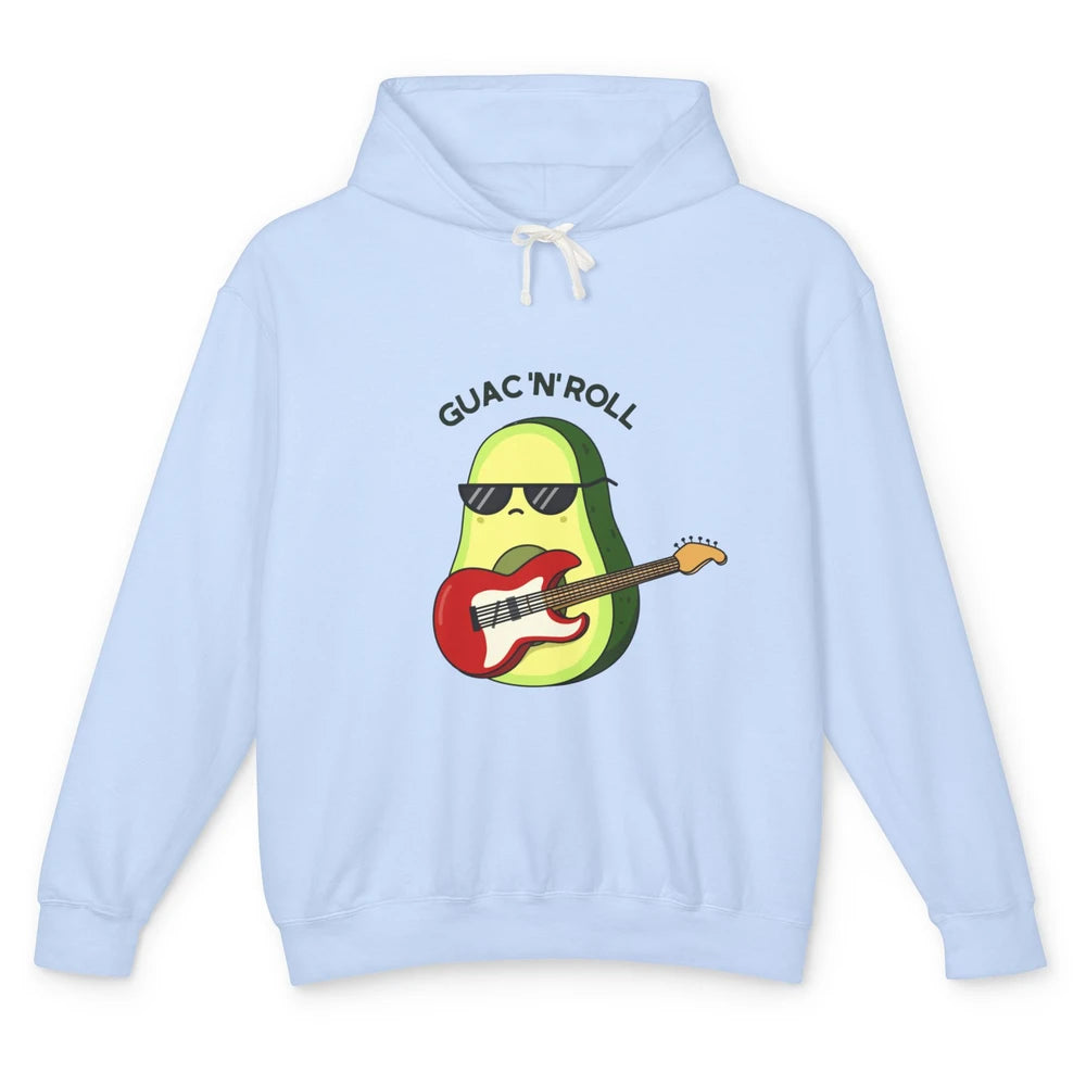 Guac N Roll Cute Rocker Rock Avocado Pun Electric Guitar Unisex Lightweight Hoodie