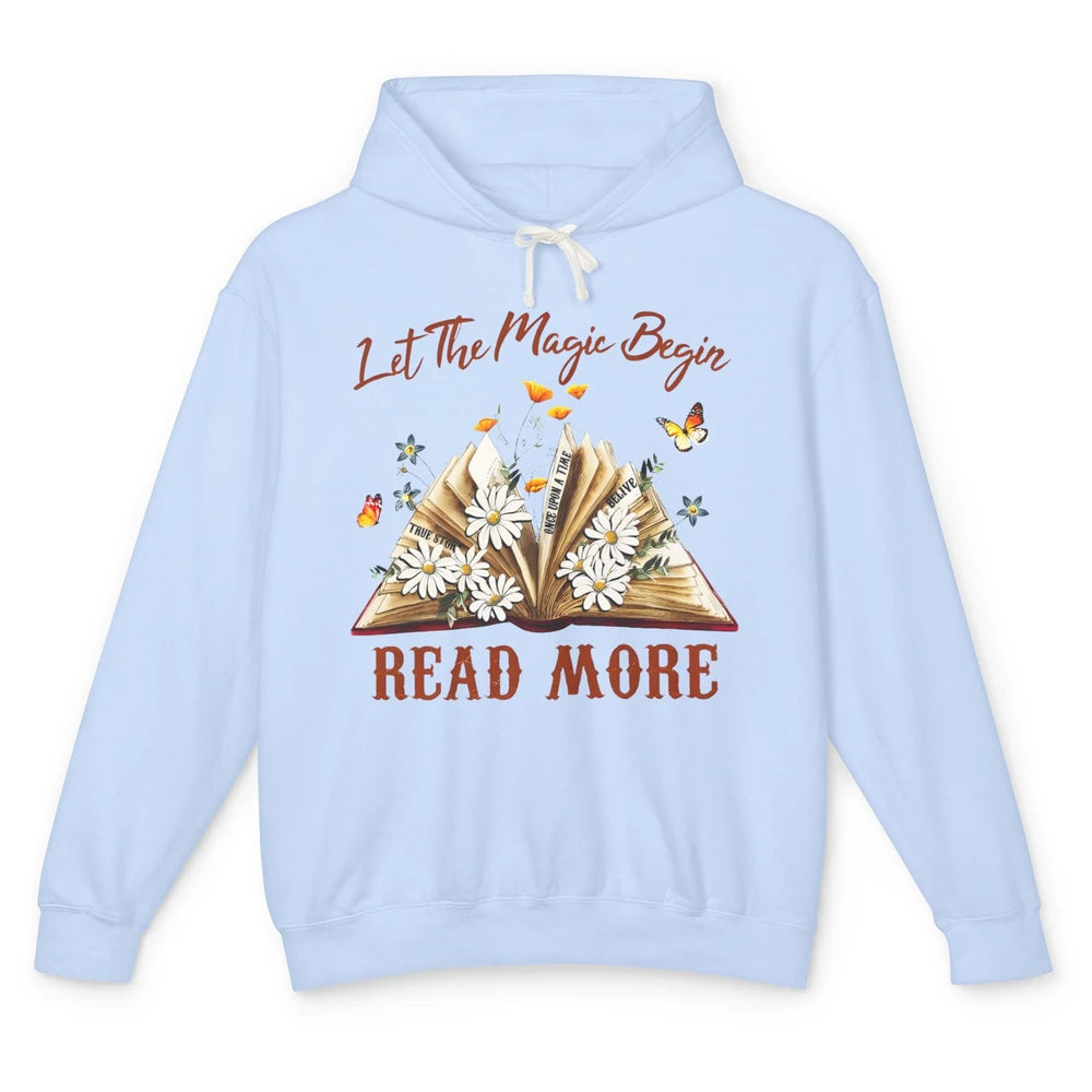 Aesthetic Read More Daisy Flowers Library Bookworm Butterfly Unisex Lightweight Hoodie