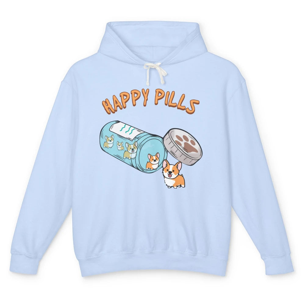 Happy Pills Corgis Cute Welsh Corgi Dog Funny Pet Puppy Unisex Lightweight Hoodie