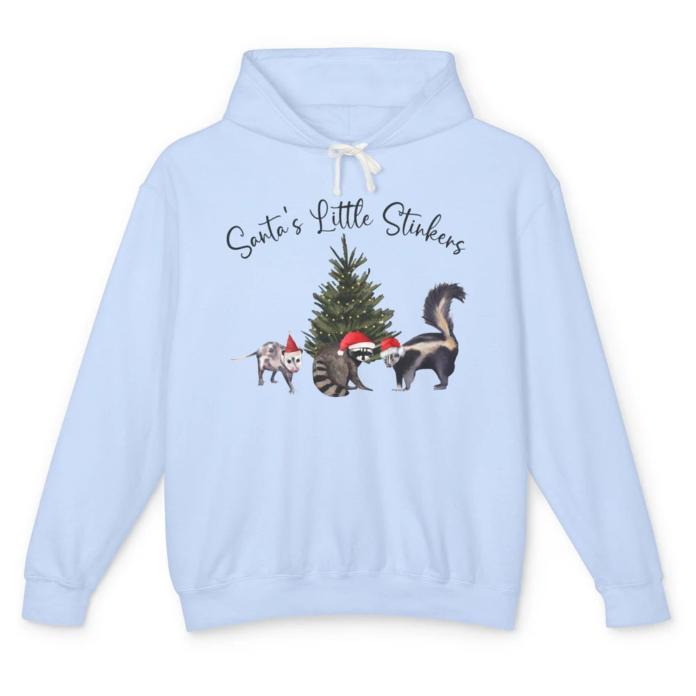 Funny Santa's Little Stinkers Christmas Raccoon Opossum Unisex Lightweight Hoodie