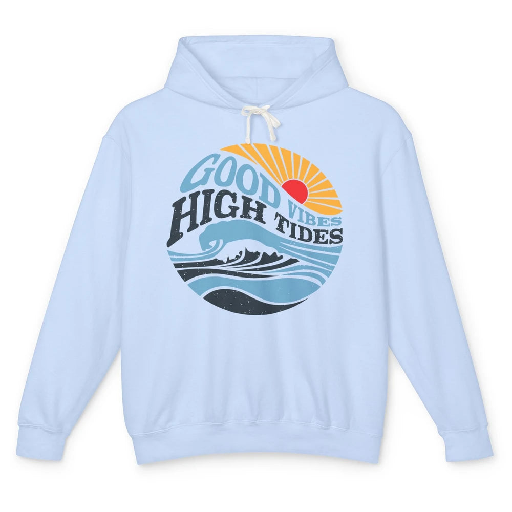 Retro Rainbow Sunrise Good Vibes High Tides Positive Vibes Unisex Lightweight Hoodie