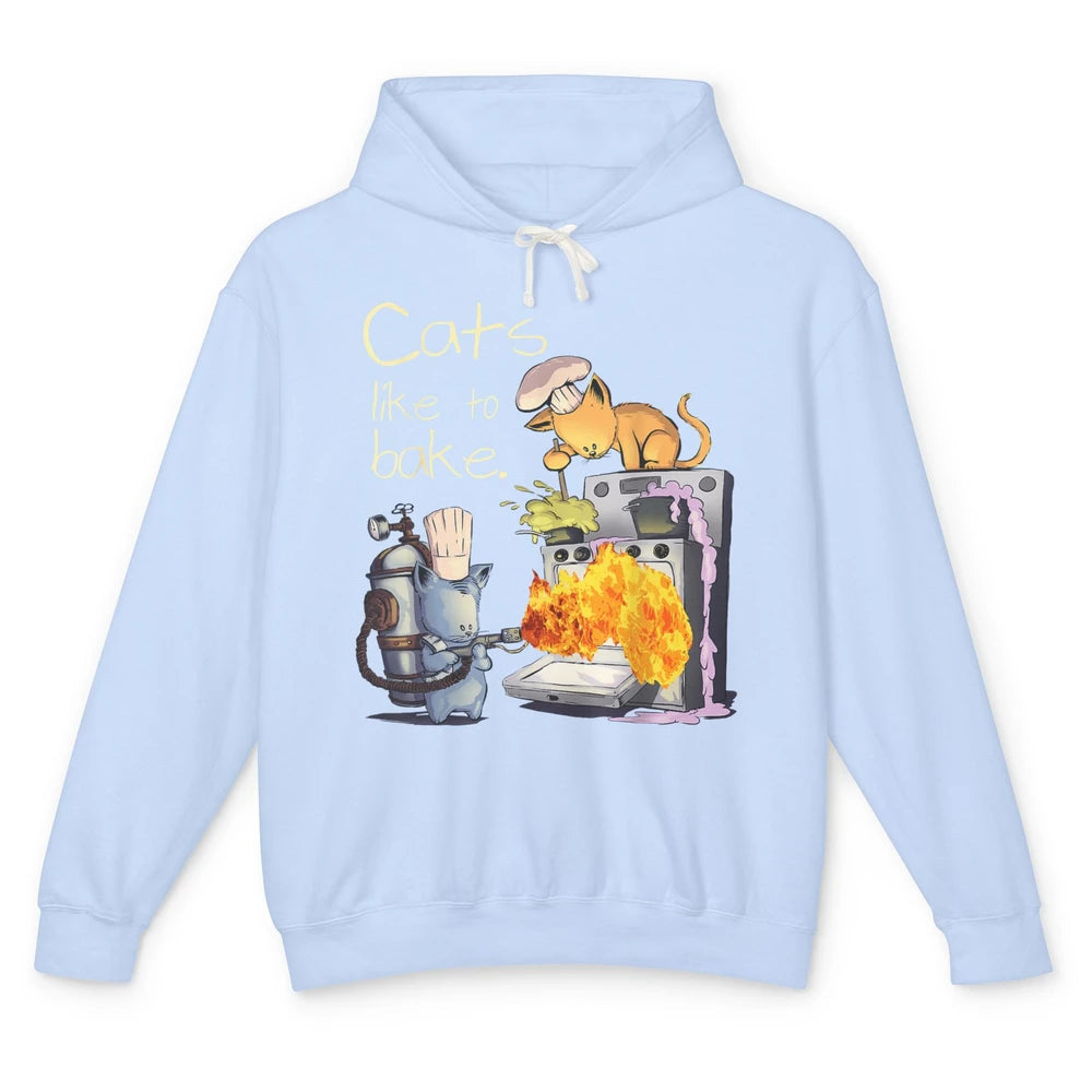 Funny Cats Like To Bake Chef Fire Sarcasm Kitten Pet Baker Unisex Lightweight Hoodie