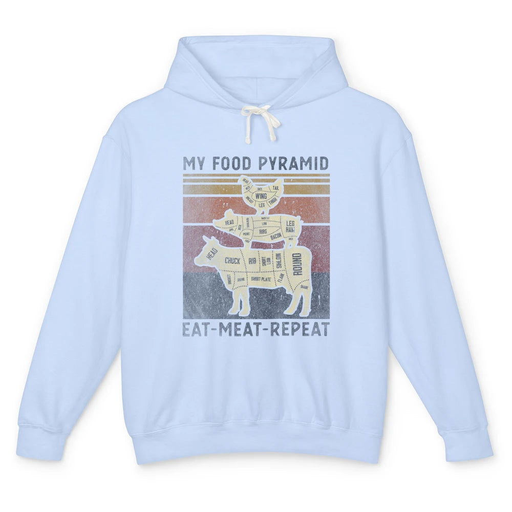 Vintage My Food Pyramid Eat Meat BBQ Lover Fast Food Retro Unisex Lightweight Hoodie