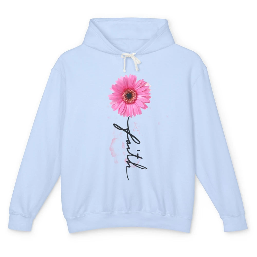 Pink Daisy Faith Cross Christian Religious God Lovers Gift Unisex Lightweight Hoodie