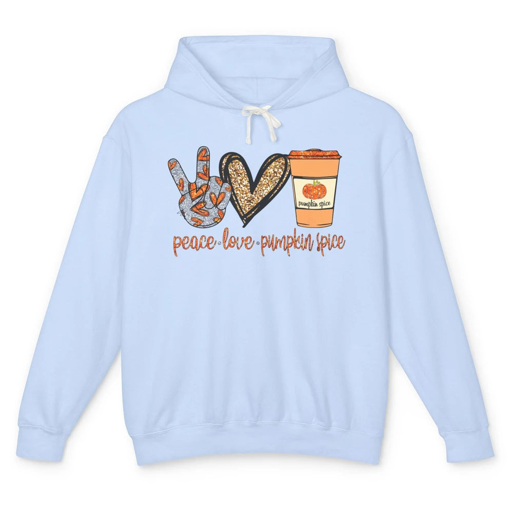 Peace Love Fall Pumpkin Spice Fall Halloween Thanksgiving Unisex Lightweight Hoodie