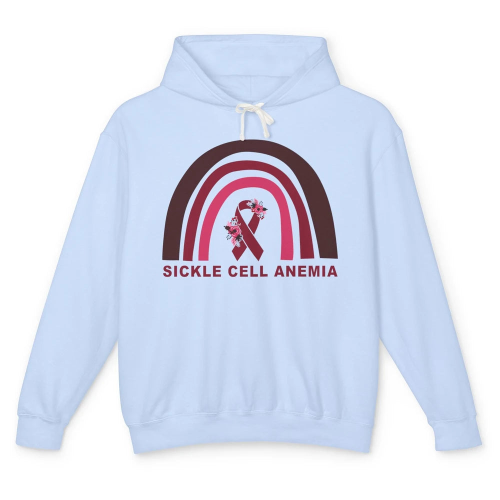 Sickle Cell Anemia Awareness Floral Burgundy Ribbon Rainbow Unisex Lightweight Hoodie