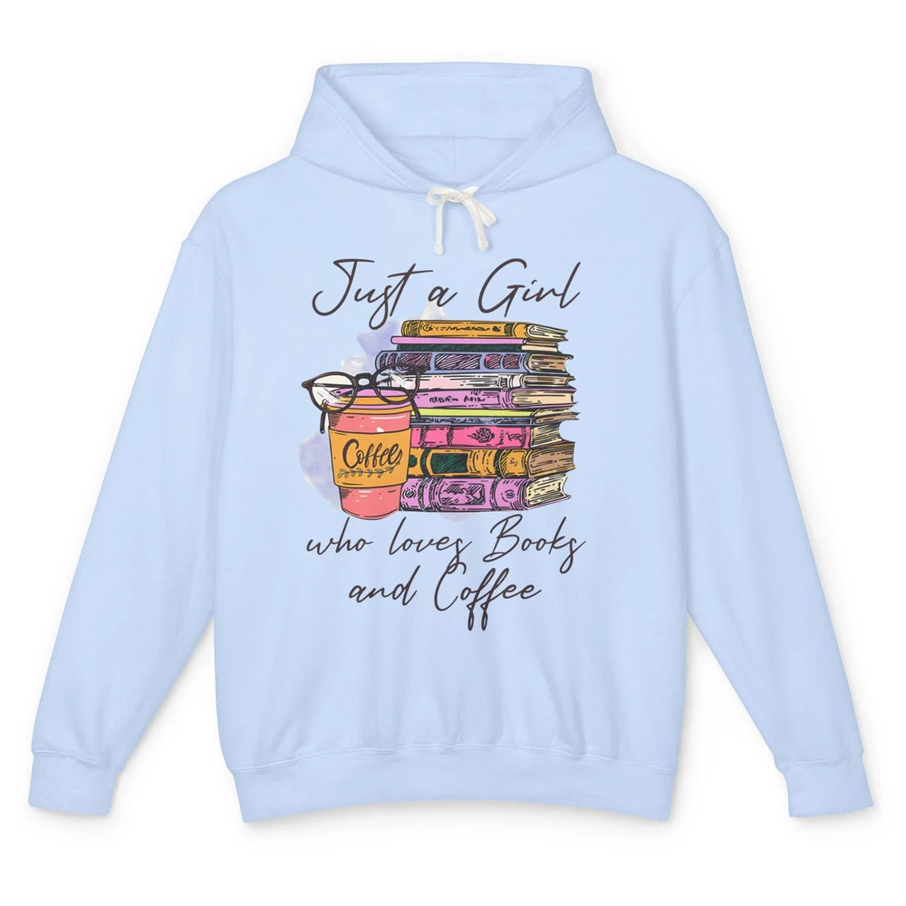 Retro Books Just A Girl Who Loves Books And Coffee Reading Unisex Lightweight Hoodie